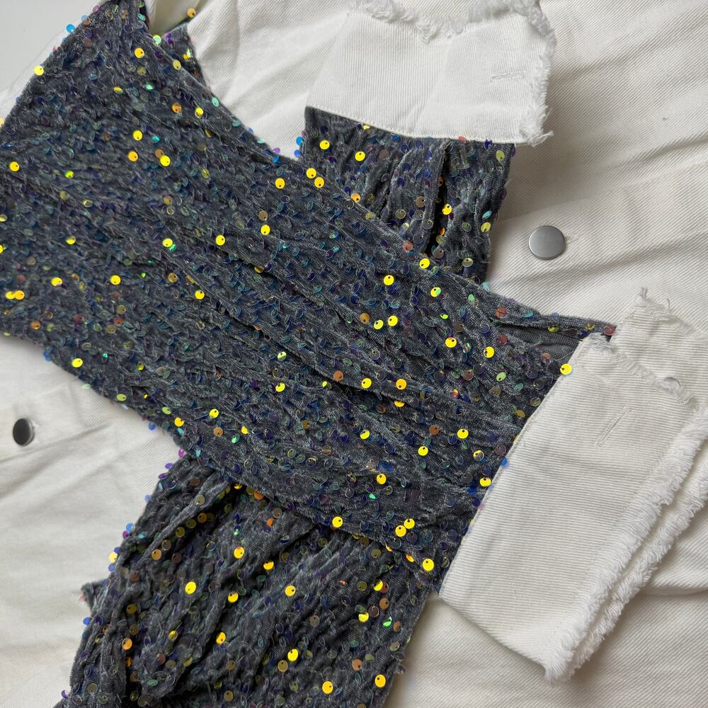 Sequin Patchwork Denim Jacket Oversized Shacket W… - image 9